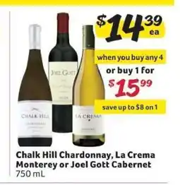 Winn Dixie Chalk Hill Chardonnay, La Crema Monterey or Joel Gott Cabernet offer