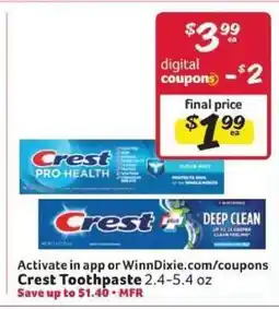 Winn Dixie Crest Toothpaste offer