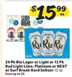 Winn Dixie Rio Lager or Light, Bud Light Lime, Platinum or NEXT, Surf Break Hard Seltzer offer
