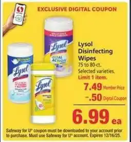 Safeway Lysol Disinfecting Wipes offer