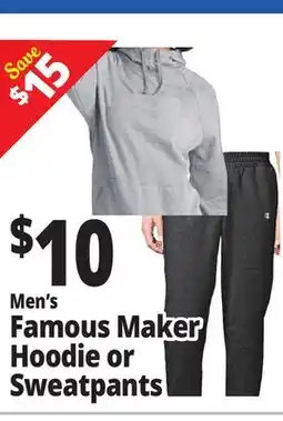 Ocean State Job Lot Men's Famous Maker Hoodie or Sweatpants offer