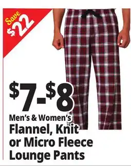 Ocean State Job Lot Men's & Women's Flannel, Knit or Micro Fleece Lounge Pants offer