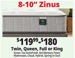 Ocean State Job Lot 8-10 Zinus Twin, Queen, Full or King Mattress offer