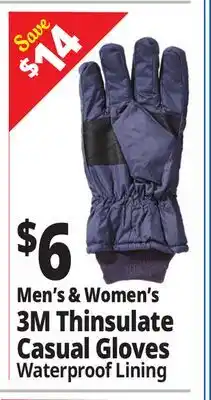 Ocean State Job Lot Men's & Women's 3M Thinsulate Casual Gloves offer