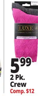 Ocean State Job Lot Cashmere 2 Pk. Crew Blend Socks offer