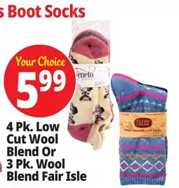 Ocean State Job Lot Women's Boot Socks 4 Pk. Low Cut Wool Blend Or 3 Pk. Wool Blend Fair Isle offer
