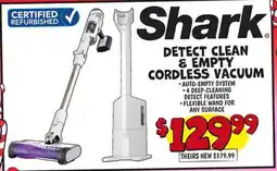 Ollie's SHARK DETECT CLEAN & EMPTY CORDLESS VACUUM offer