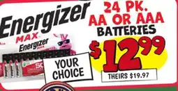 Ollie's ENERGIZER AA OR AAA BATTERIES offer