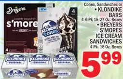 C Town • KLONDIKE BARS 4-6 Pk 15-27 Oz. Boxes •BREYERS S'MORES ICE CREAM SANDWICHES 4 Pk. 16 Oz. Boxes offer