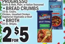 C Town PROGRESSO Garlic Herb Plain Seasoned Cnstrs BREAD CRUMBS 15 OZ, Cnstrs., BROTH 32 Oz. Brkpks offer