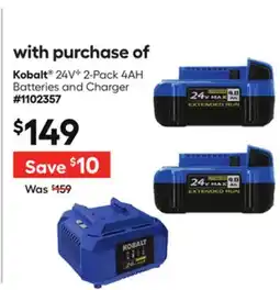 Lowe's 24V 2-Pack 4A Batteries and Charger offer