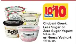 ACME Chobani Greek, Less Sugar or Zero Sugar Yogurt 5.3 oz. ctn. or Noosa Yoghurt 4.5 oz. ctn offer