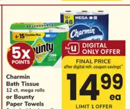 ACME Charmin Bath Tissue 12 ct. mega rolls or Bounty Paper Towels offer