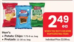 ACME Herr's Potato Chips 7.75-8 oz. bag Pretzels 11-16 oz. bag offer