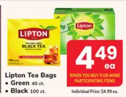 ACME Lipton Tea Bags., Green 40 ct., Black 100 ct offer