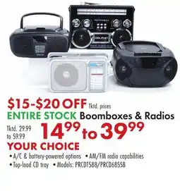 Boscov's ENTIRE STOCK Boomboxes & Radios offer