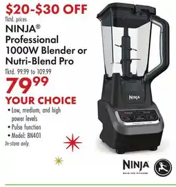 Boscov's NINJA Professional 1000W Blender or Nutri-Blend Pro offer
