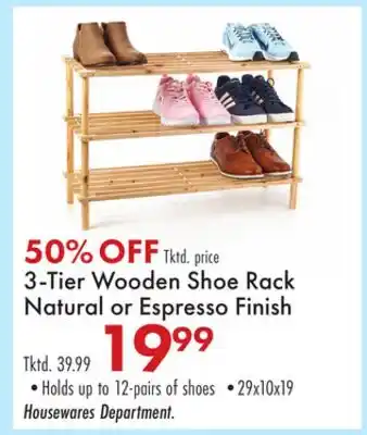 Boscov's 3-Tier Wooden Shoe Rack Natural or Espresso Finish offer