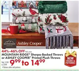 Boscov's MOUNTAIN RIDGE Sherpa-Backed Throws or ASHLEY COOPER Printed Plush Throws offer