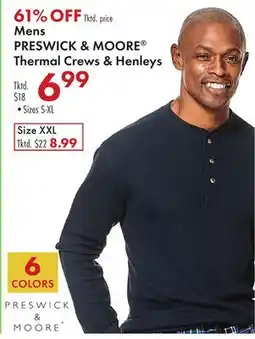 Boscov's Mens PRESWICK & MOORE Thermal Crews & Henleys offer