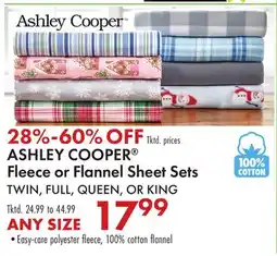 Boscov's ASHLEY COOPER Fleece or Flannel Sheet Sets offer