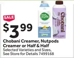 Stop&Shop Chobani Creamer, Nutpods Creamer or Half & Half offer