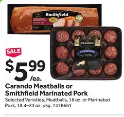 Stop&Shop Carando Meatballs or Smithfield Marinated Pork offer