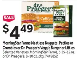 Stop&Shop MorningStar Farms Meatless Nuggets, Patties or Crumbles or Dr. Praeger's Veggie Burger or Littles offer