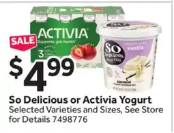 Stop&Shop So Delicious or Activia Yogurt offer