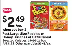Stop&Shop Post Large Size Pebbles or Honey Bunches of Oats Cereal offer
