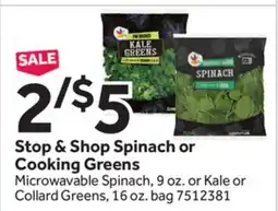 Stop&Shop Stop & Shop Spinach or Cooking Greens offer