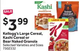 Stop&Shop Kellogg's Large Cereal, Kashi Cereal or Bear Naked Granola offer