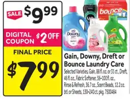 Stop&Shop Gain, Downy, Dreft or Bounce Laundry Care offer