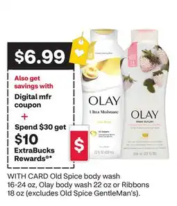 CVS Old Spice body wash 16-24 oz, Olay body wash 22 oz or Ribbons 18 oz offer