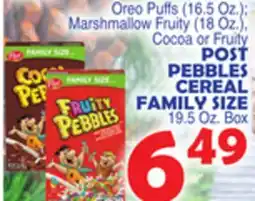 Bravo Supermarkets POST PEBBLES CEREAL FAMILY SIZE offer