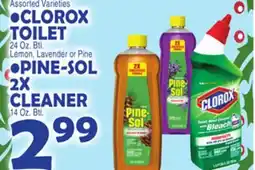 Bravo Supermarkets CLOROX TOILET 24 Oz. Btl. Lemon, Lavender or Pine, PINE-SOL 2X CLEANER 14 Oz. Btl offer