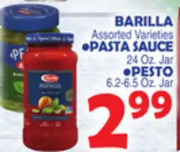 Bravo Supermarkets BARILLA PASTA SAUCE 24 Oz. Jar, PESTO 6.2-6.5 Oz. Jar offer