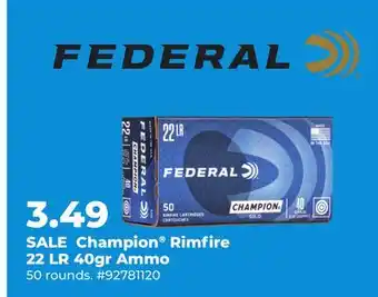 Runnings Federal Champion Rimfire 22 LR 40gr Ammo offer