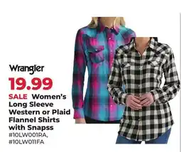 Runnings wrangler Women's Long Sleeve Western or Plaid Flannel Shirts with Snapss offer