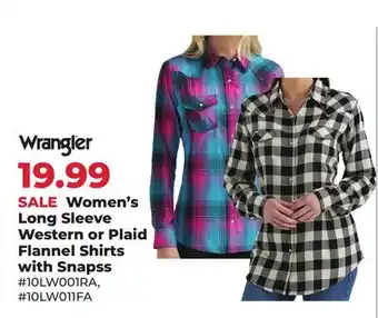 Runnings wrangler Women's Long Sleeve Western or Plaid Flannel Shirts with Snapss offer
