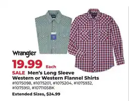Runnings Men's Long Sleeve Western or Western Flannel Shirts offer