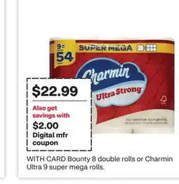 CVS Bounty 8 double rolls or Charmin Ultra 9 super mega rolls offer