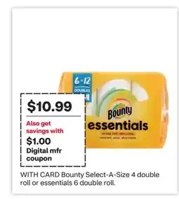 CVS Bounty Select-A-Size 4 double roll or essentials 6 double roll offer