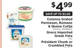 ShopRite Colonna Grated Parmesan, Romano & Queso Cotija or Greco Imported Greek Feta offer