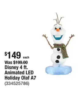 The Home Depot Disney 4 ft. Animated LED Holiday Olaf A7 offer