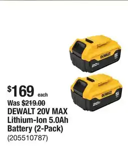 The Home Depot DEWALT 20V MAX Lithium-Ion 5.0Ah Battery (2-Pack) offer