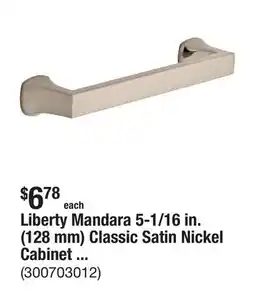 The Home Depot Liberty Mandara 5-1/16 in. (128 mm) Classic Satin Nickel Cabinet Drawer Bar Pull offer