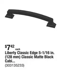 The Home Depot Liberty Classic Edge 5-1/16 in. (128 mm) Classic Matte Black Cabinet Drawer Pull offer