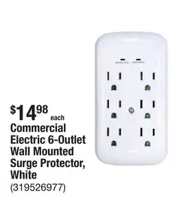 The Home Depot Commercial Electric 6-Outlet Wall Mounted Surge Protector, White offer