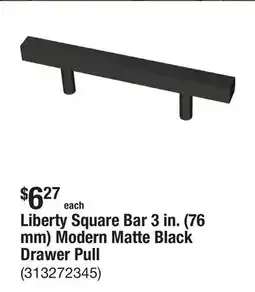 The Home Depot Liberty Square Bar 3 in. (76 mm) Modern Matte Black Drawer Pull offer